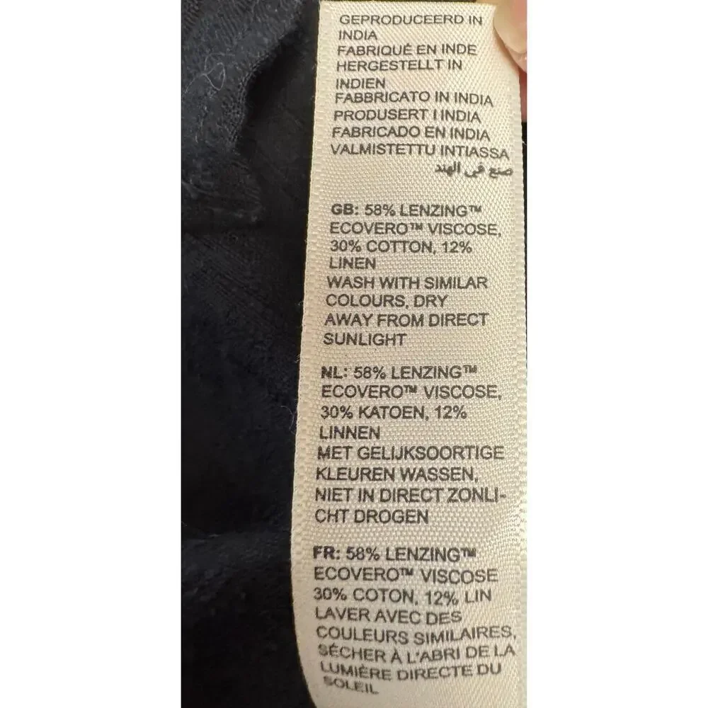 Fat face Sascha Black Midi Skirt With Linen size US 8R Fabric Tie Elastic Waist